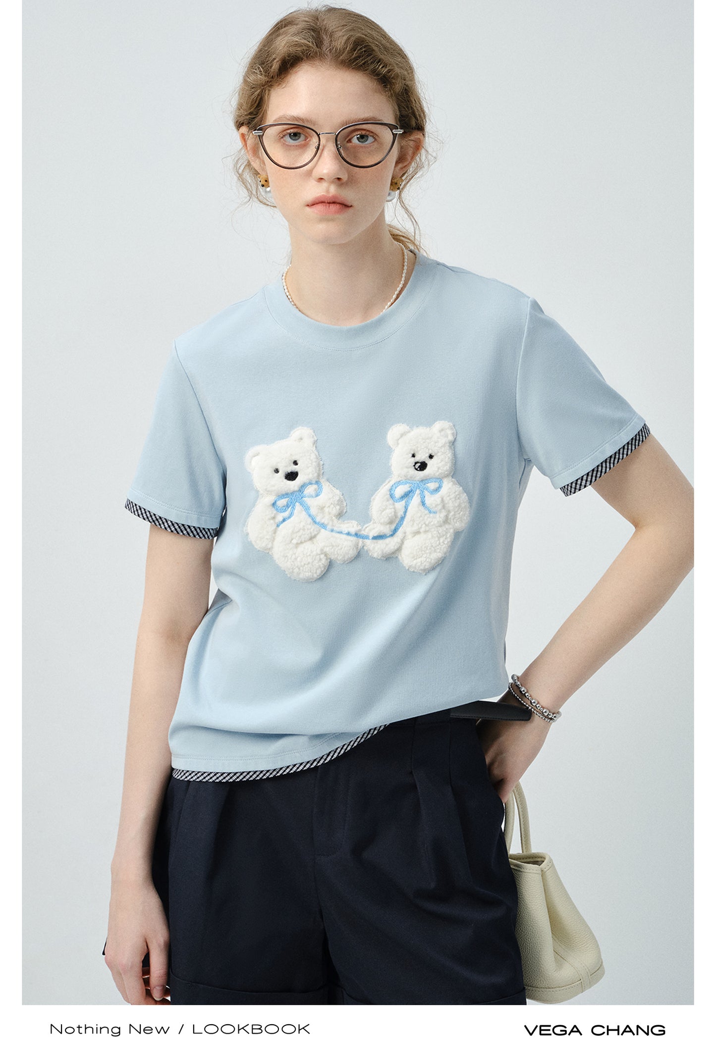 Plush Teddy Appliqué T-Shirt With Plaid Trim