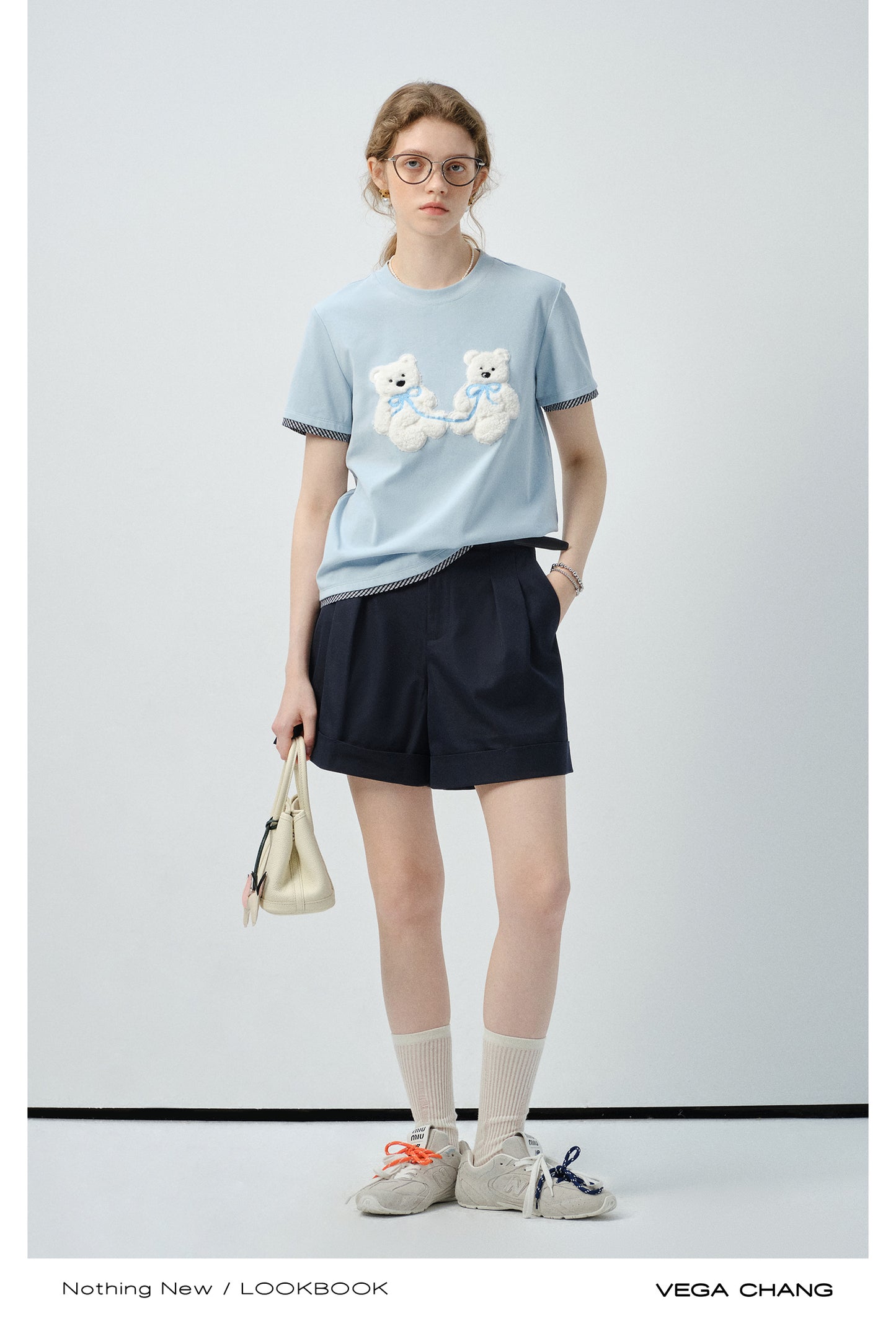 Plush Teddy Appliqué T-Shirt With Plaid Trim