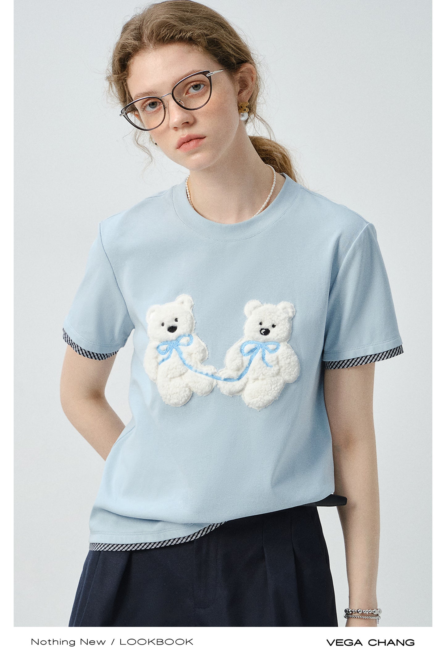 Plush Teddy Appliqué T-Shirt With Plaid Trim