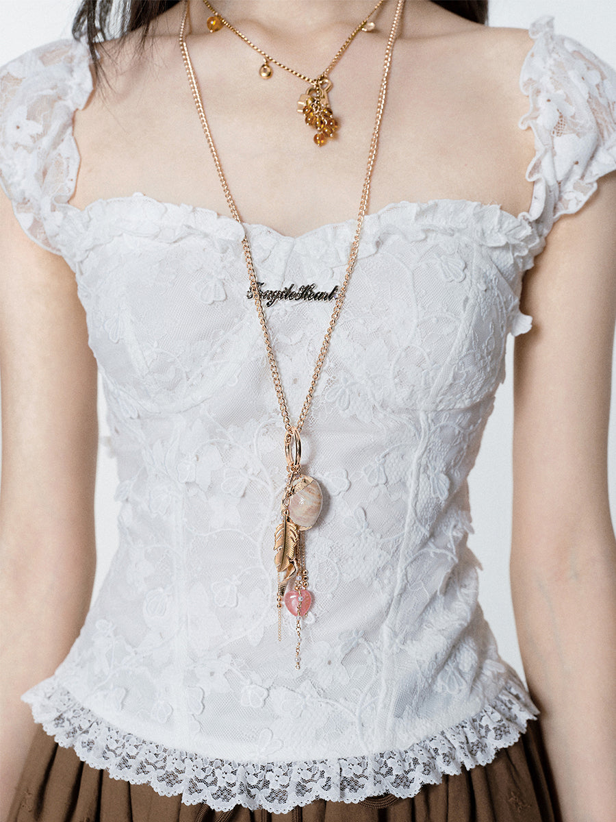 Long Shell Charm Necklace & Short Chain Necklace