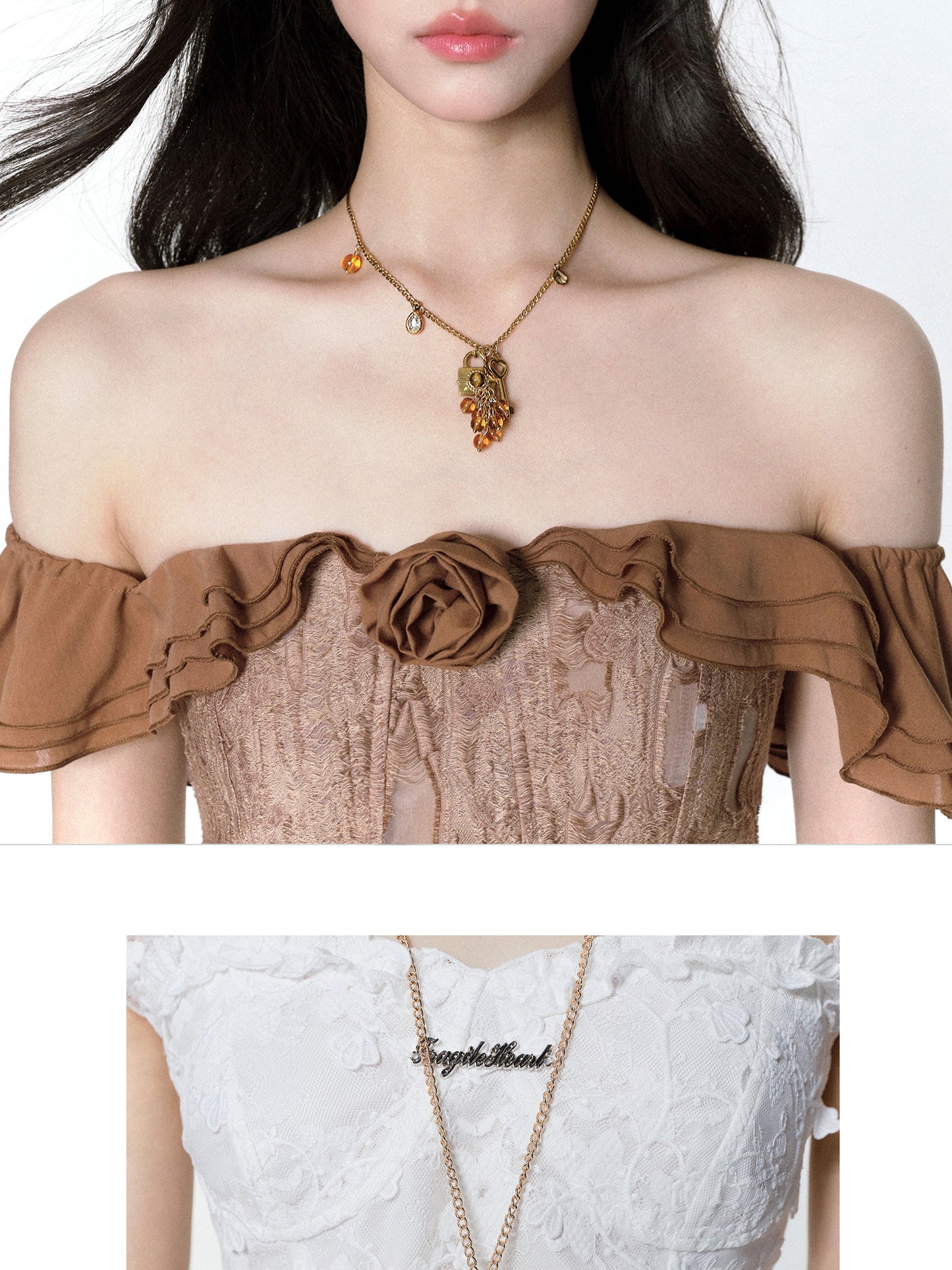 Long Shell Charm Necklace & Short Chain Necklace