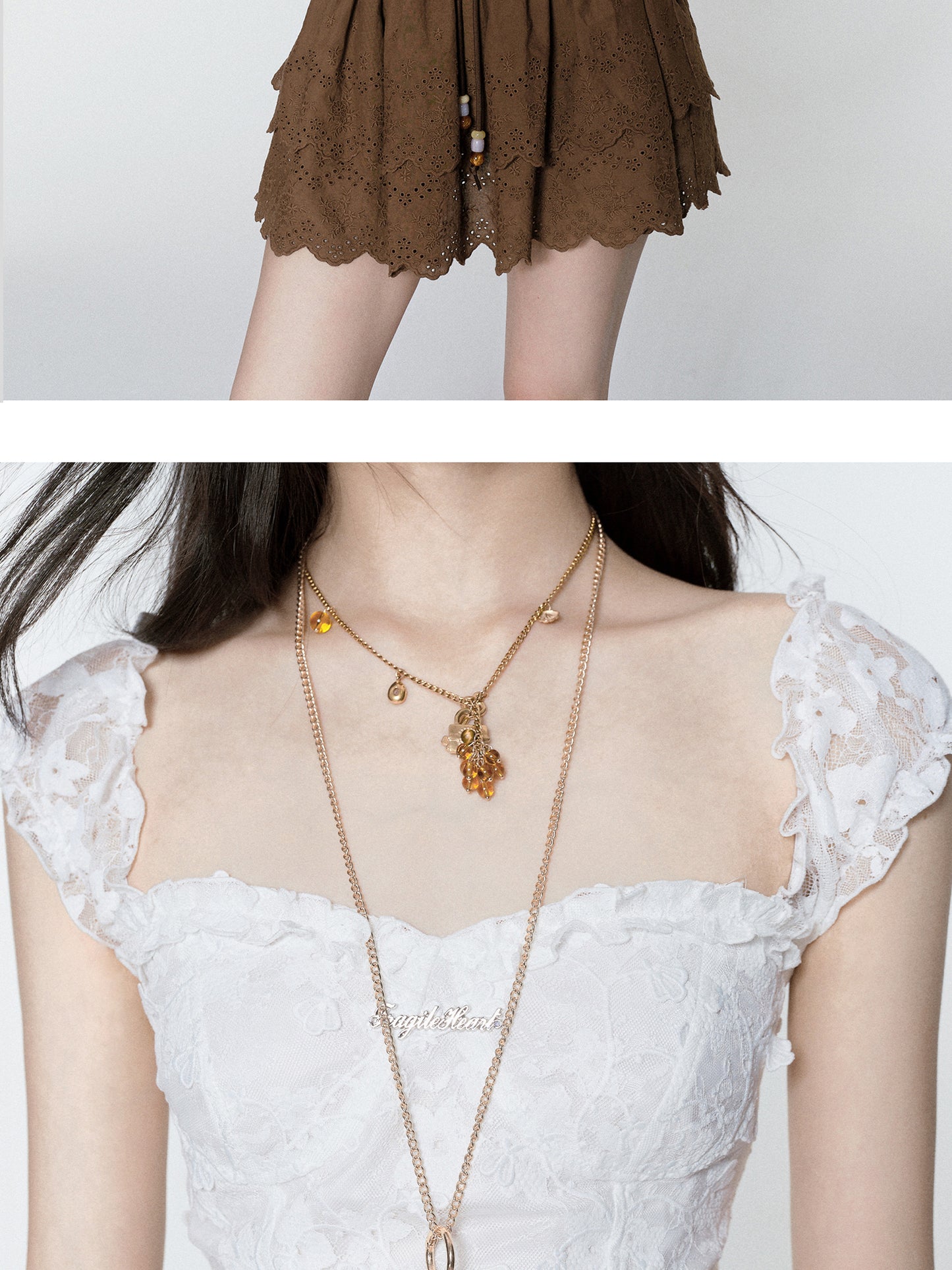 Long Shell Charm Necklace & Short Chain Necklace