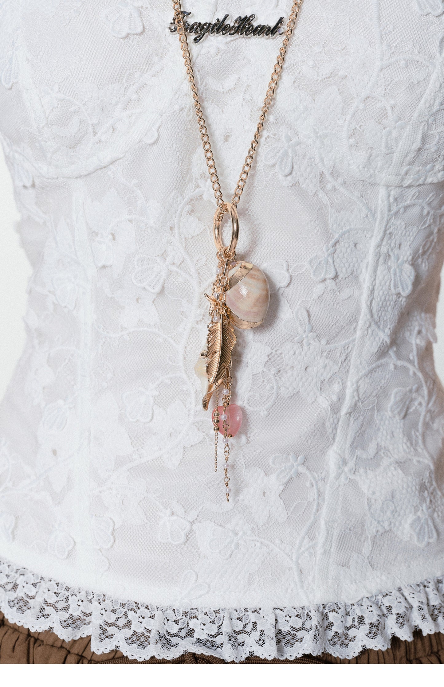 Long Shell Charm Necklace & Short Chain Necklace