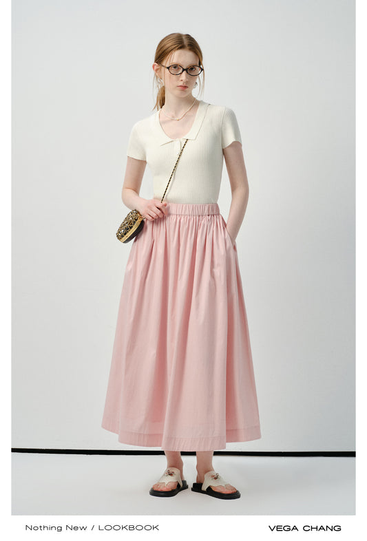 Elastic Waist A-Line Maxi Skirt