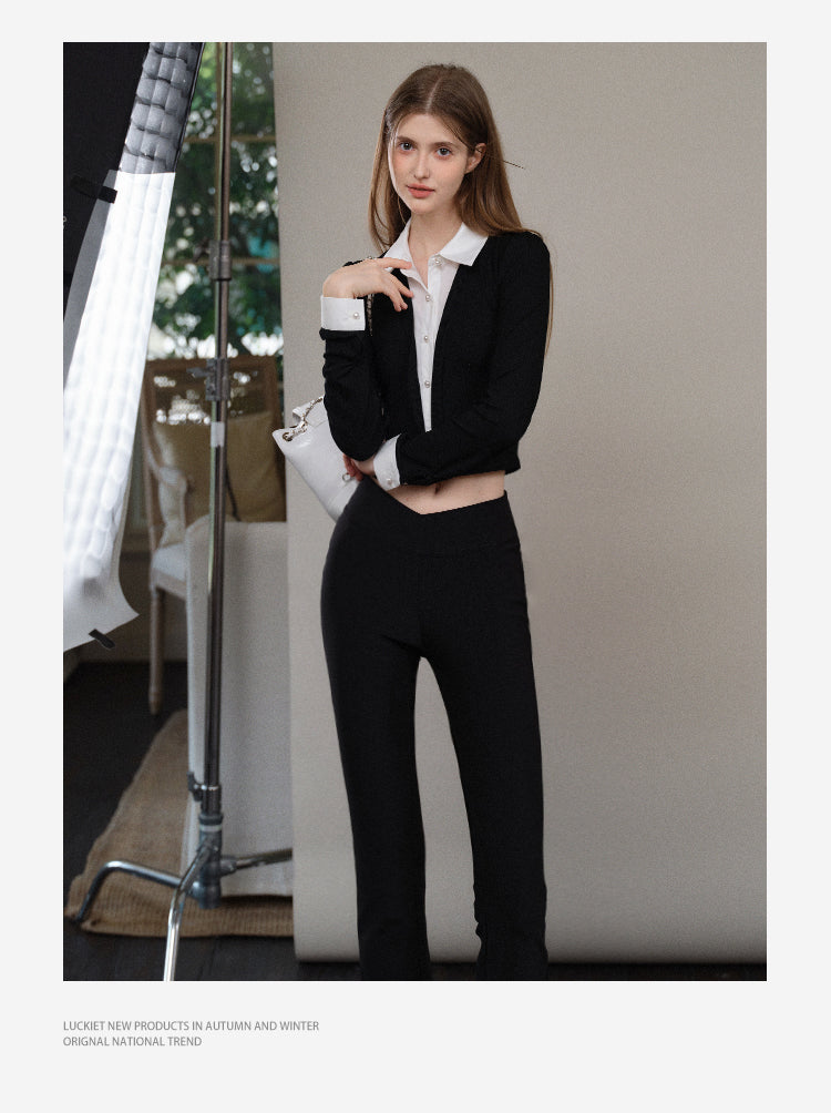 Layered-Look Collared Knit Top