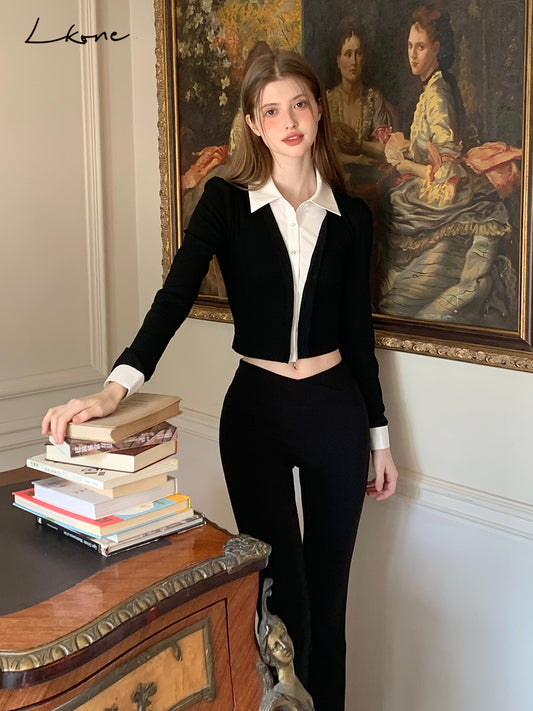 Layered-Look Collared Knit Top