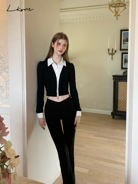 Layered-Look Collared Knit Top