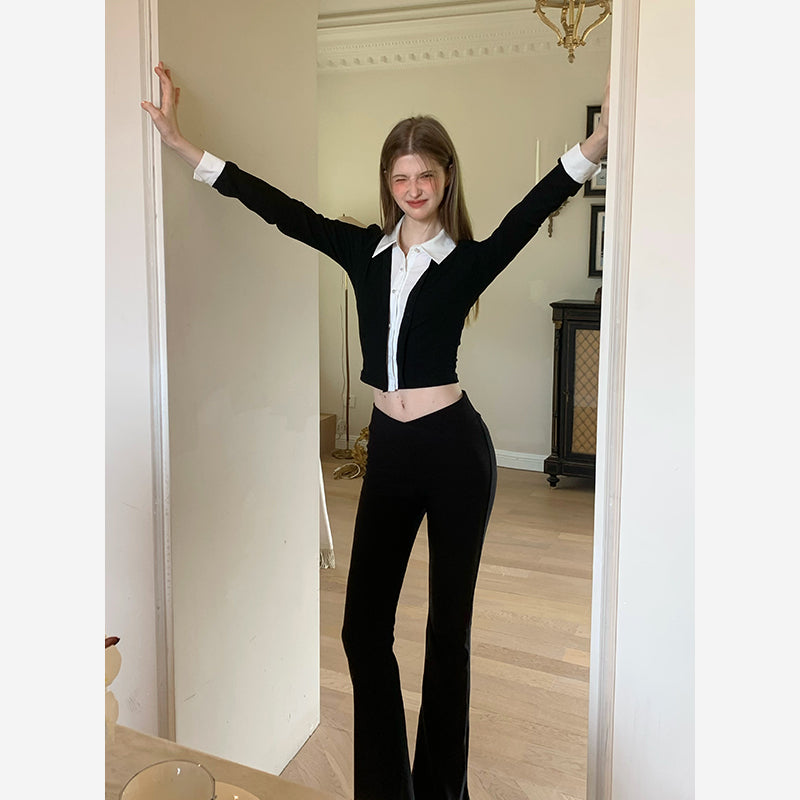 Layered-Look Collared Knit Top