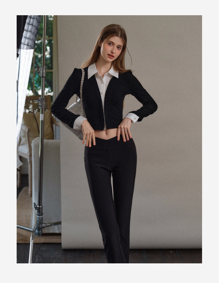 Layered-Look Collared Knit Top