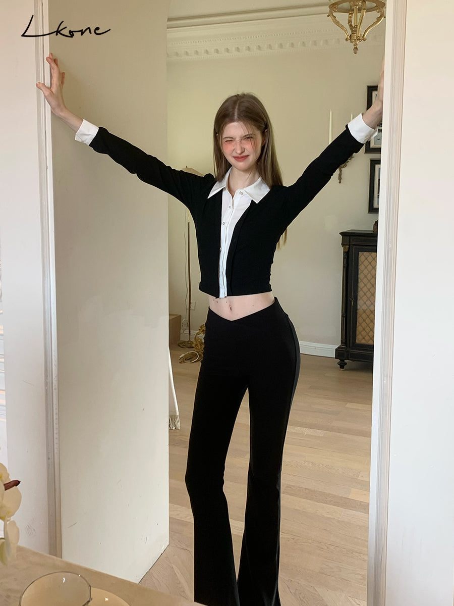 Layered-Look Collared Knit Top