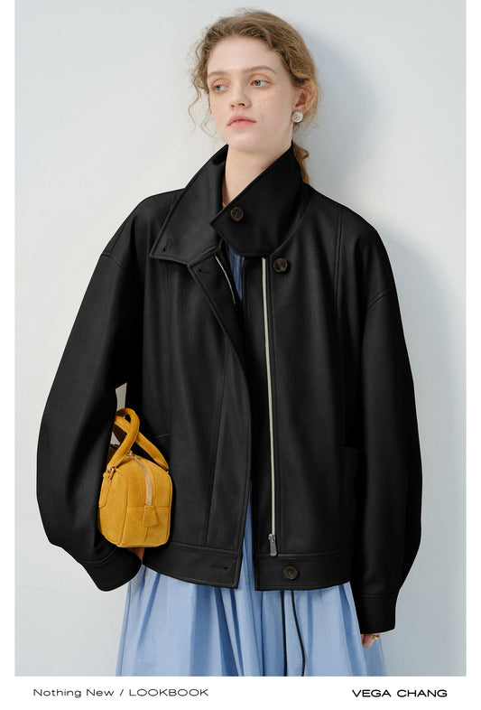 Oversized Drop Shoulder Faux Leather Jacket