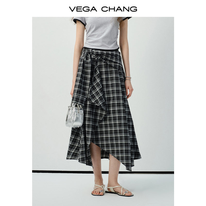 Asymmetrical Plaid Skirt With Tie Detail