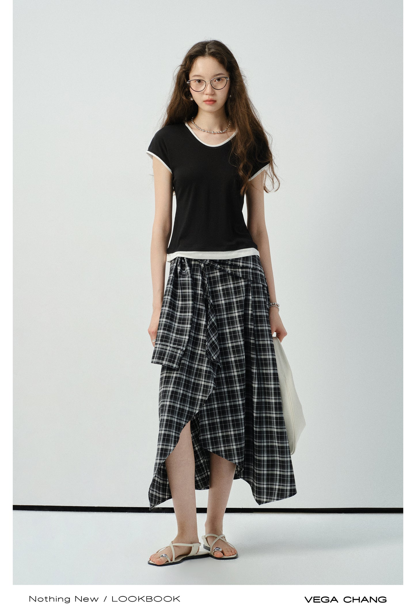 Asymmetrical Plaid Skirt With Tie Detail