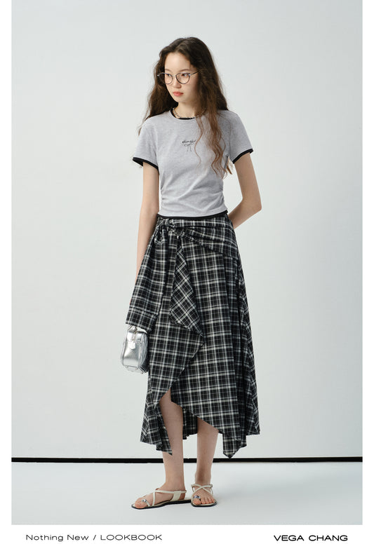 Asymmetrical Plaid Skirt With Tie Detail
