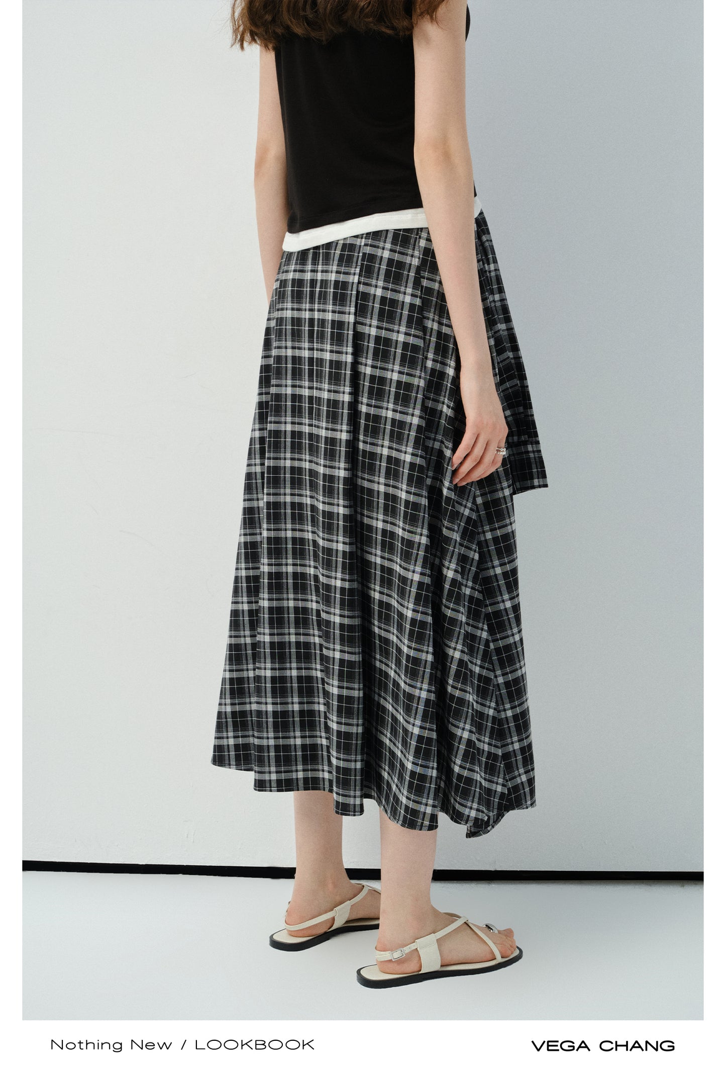 Asymmetrical Plaid Skirt With Tie Detail