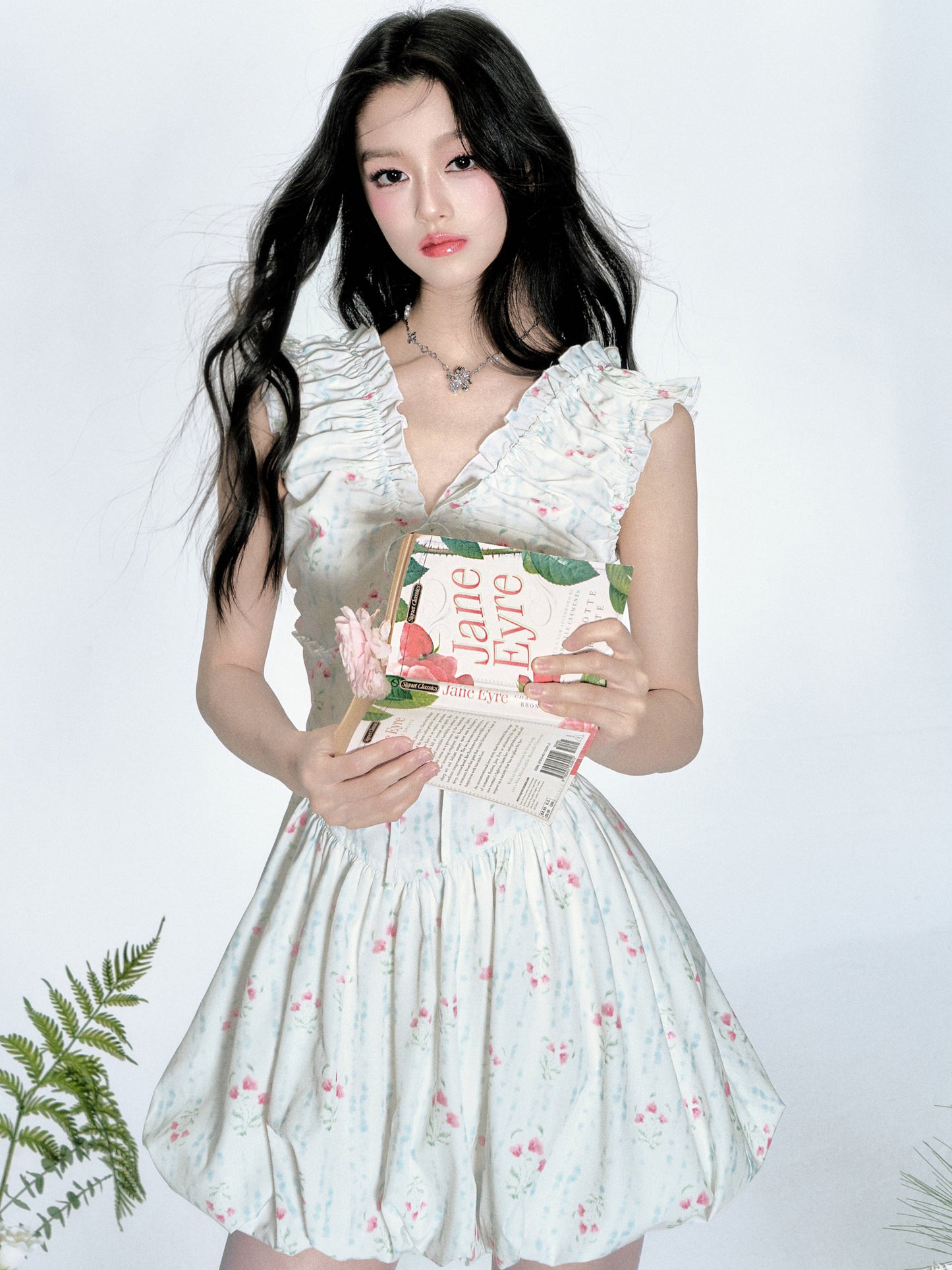 Floral Bubble Hem Dress With Ruched Detail