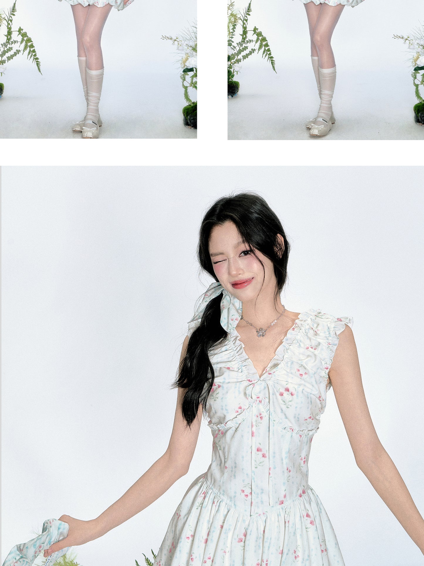 Floral Bubble Hem Dress With Ruched Detail