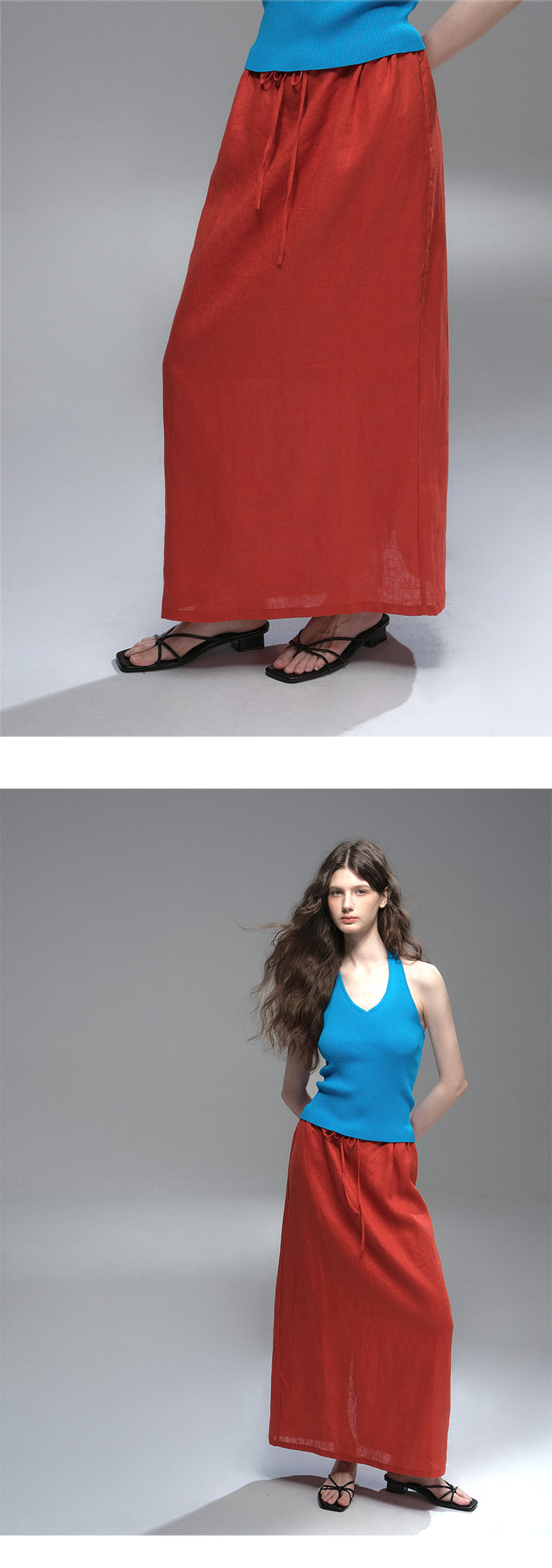 Elastic Waist Straight Linen Maxi Skirt