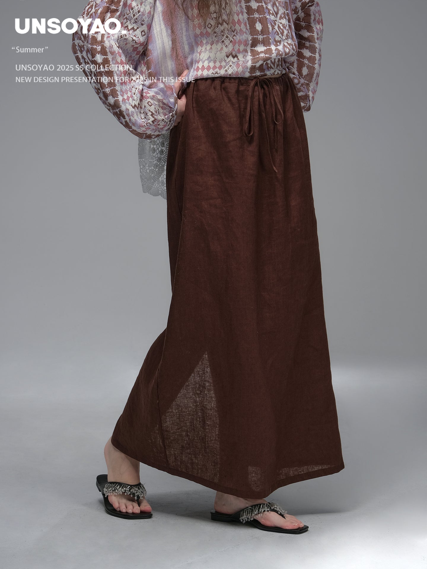 Elastic Waist Straight Linen Maxi Skirt