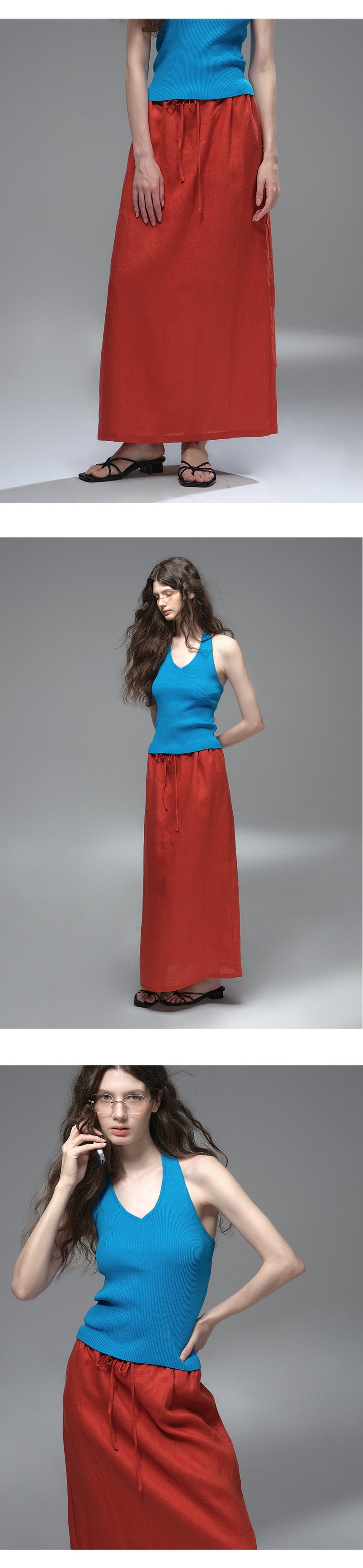 Elastic Waist Straight Linen Maxi Skirt