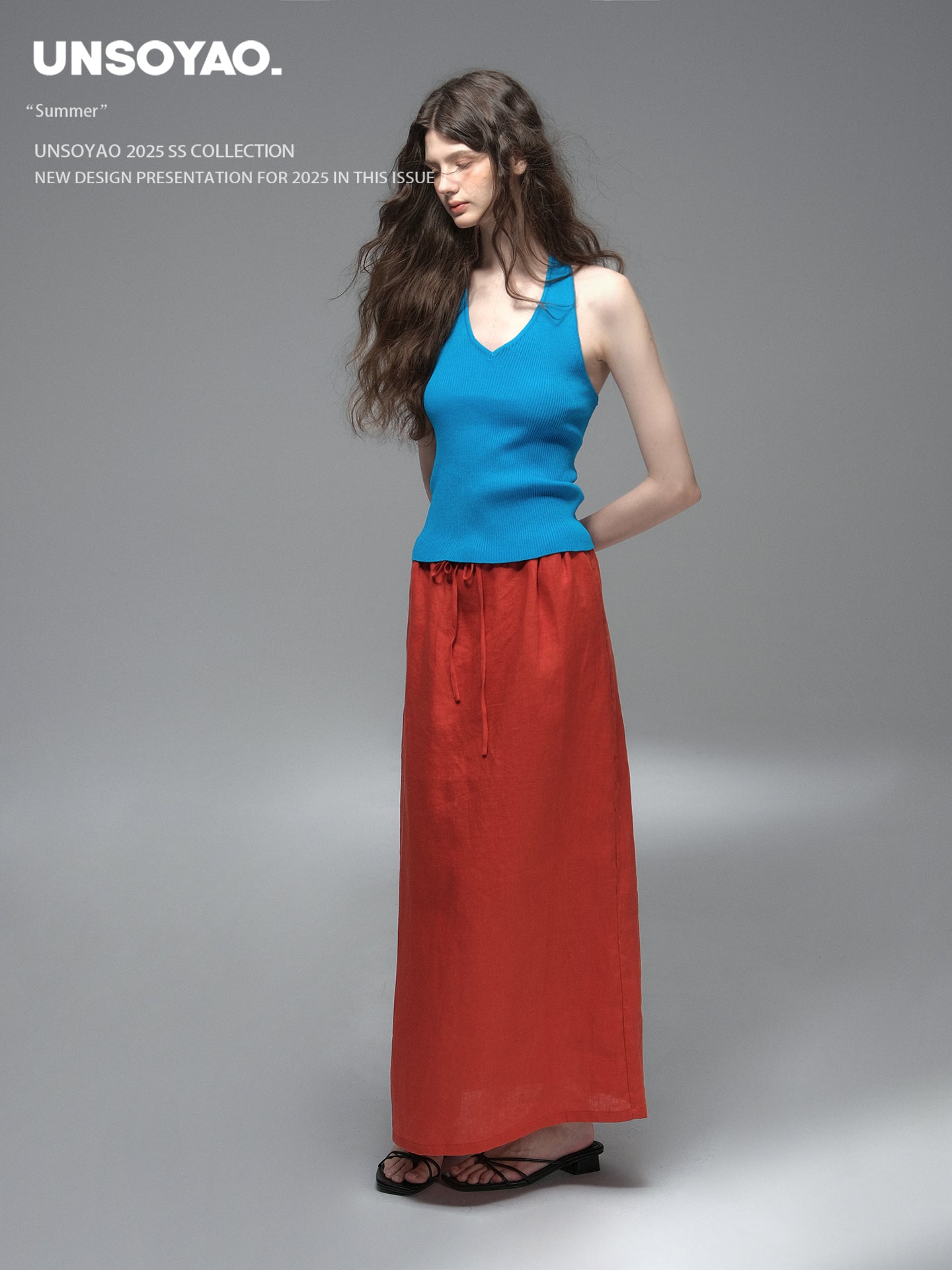 Elastic Waist Straight Linen Maxi Skirt