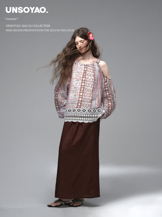 Elastic Waist Straight Linen Maxi Skirt