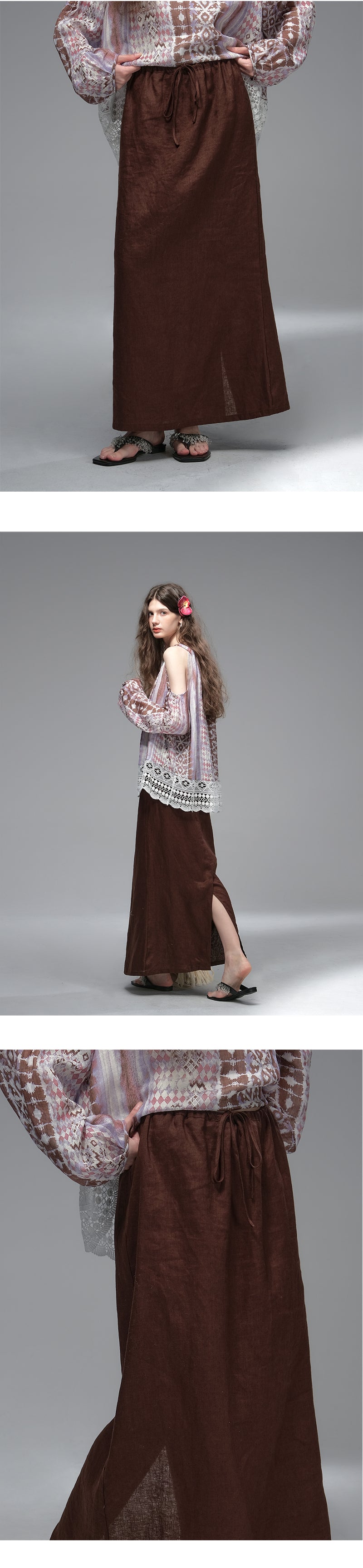 Elastic Waist Straight Linen Maxi Skirt