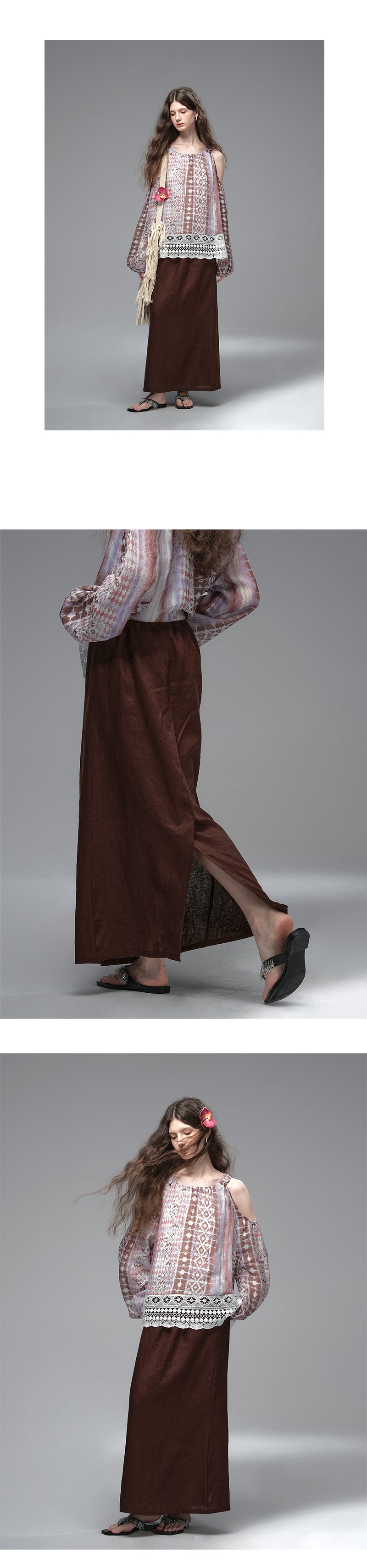 Elastic Waist Straight Linen Maxi Skirt