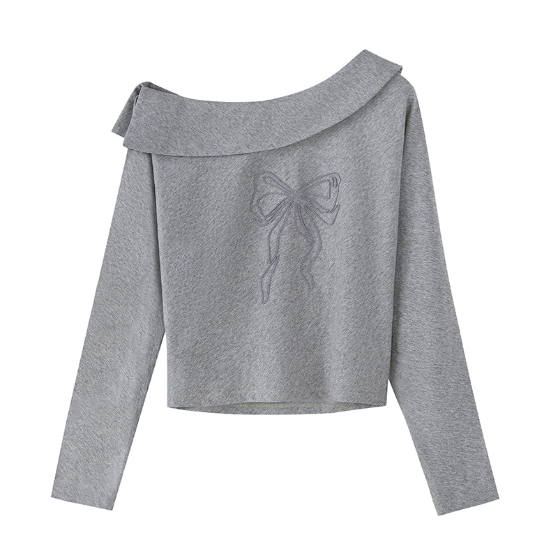 Embroidered Bow One-Shoulder Top