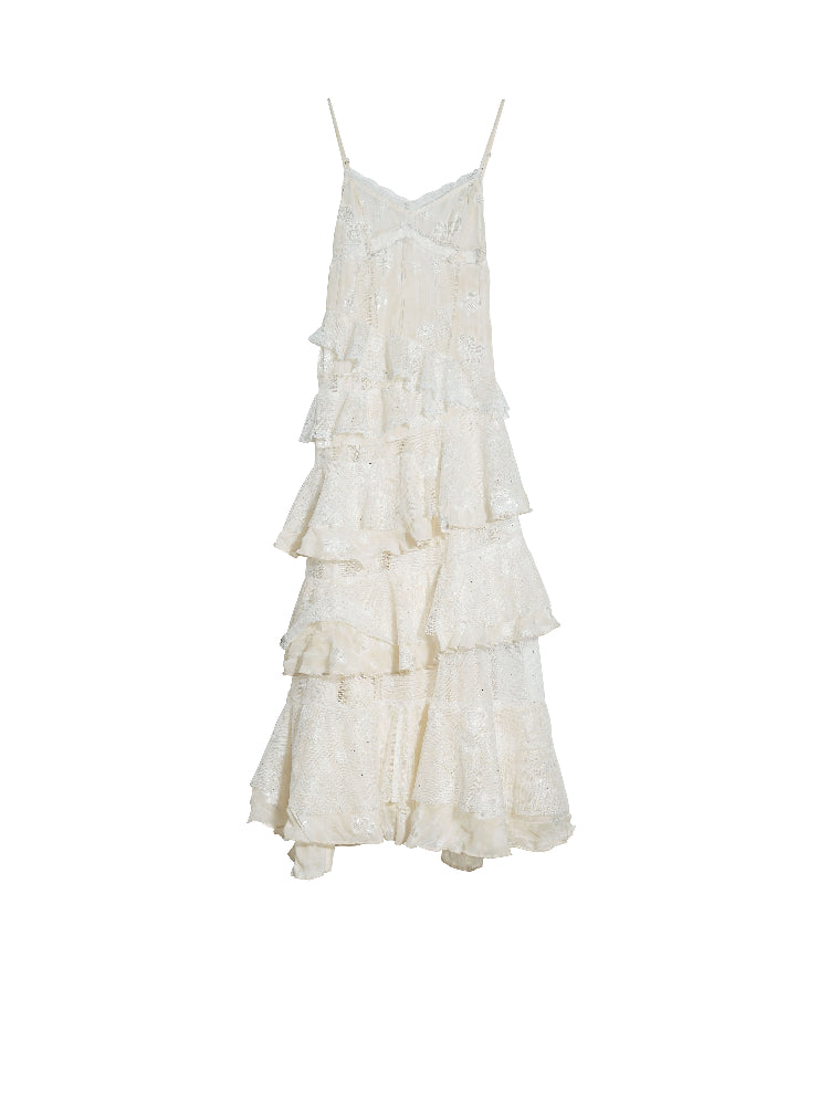 See-Through Tiered Lace Strap Dress