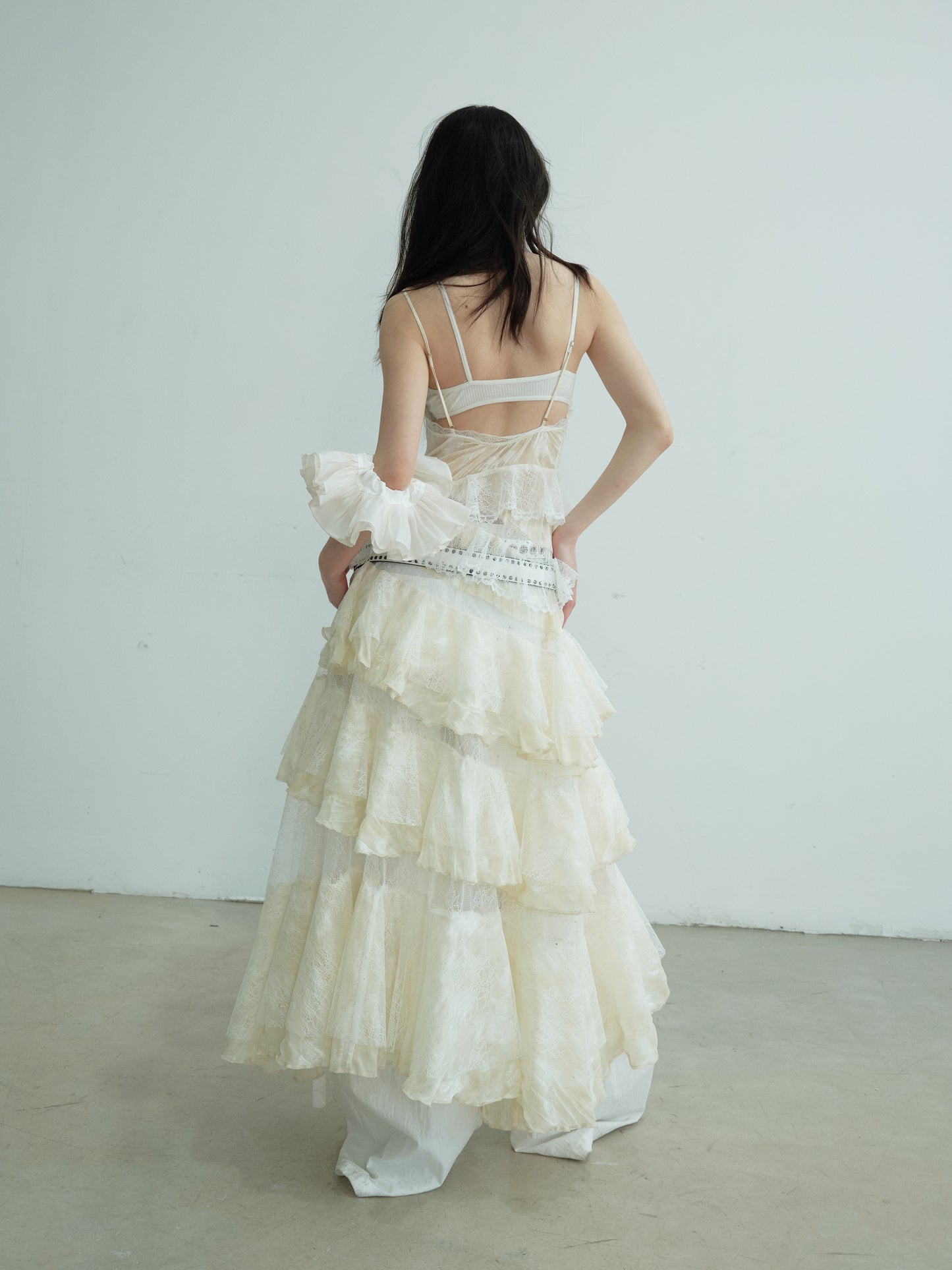 See-Through Tiered Lace Strap Dress