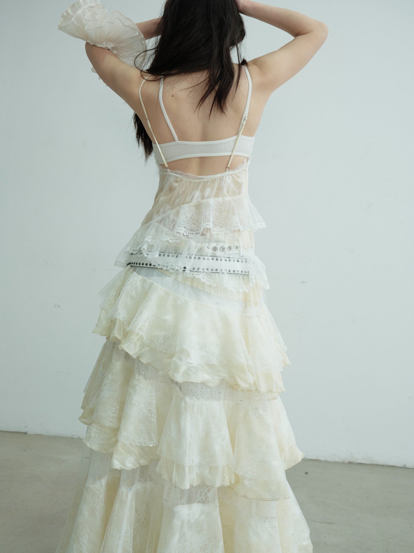 See-Through Tiered Lace Strap Dress