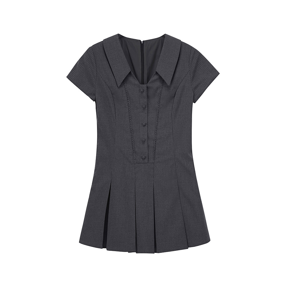Fitted V-Neck Shirt Dress With Pointed Collar