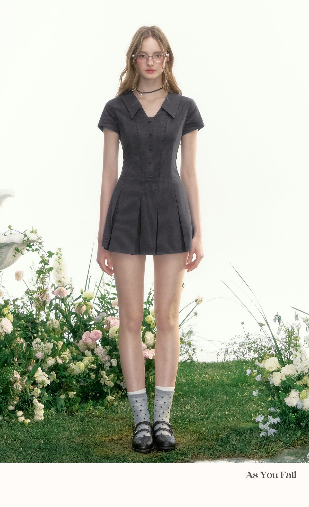 Fitted V-Neck Shirt Dress With Pointed Collar