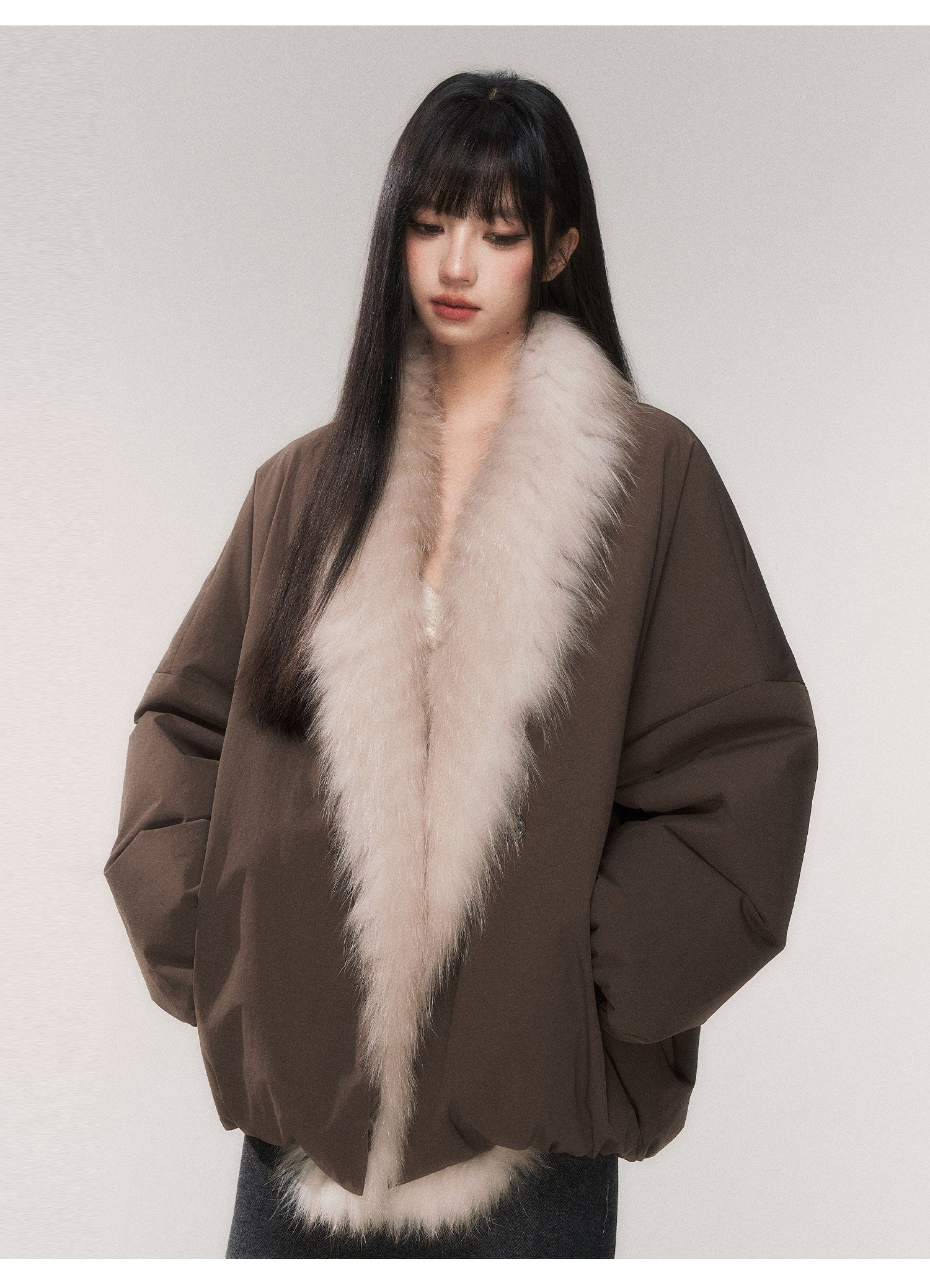 90% White Goose Down Jacket With Fox Fur Collar – MILL MINORITY