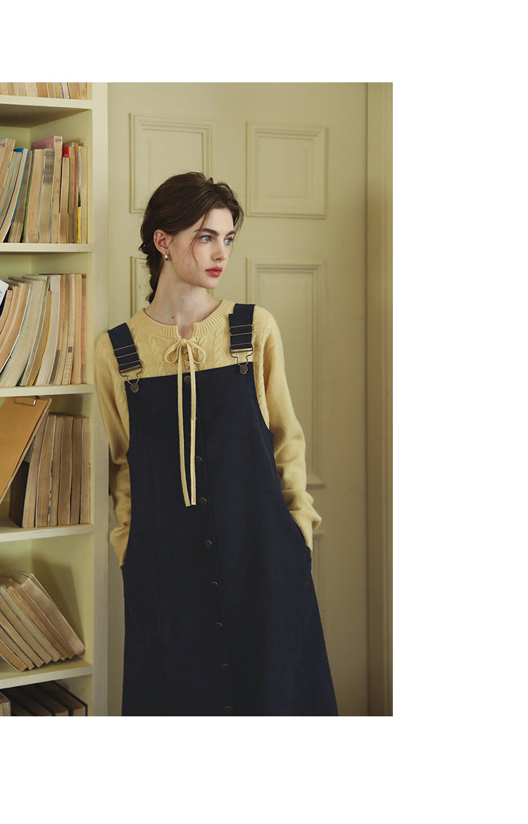 Button-Front Corduroy Suspender Dress