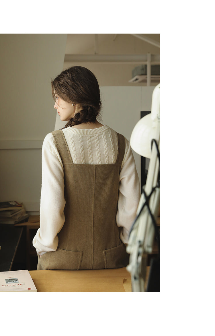 Button-Front Corduroy Suspender Dress