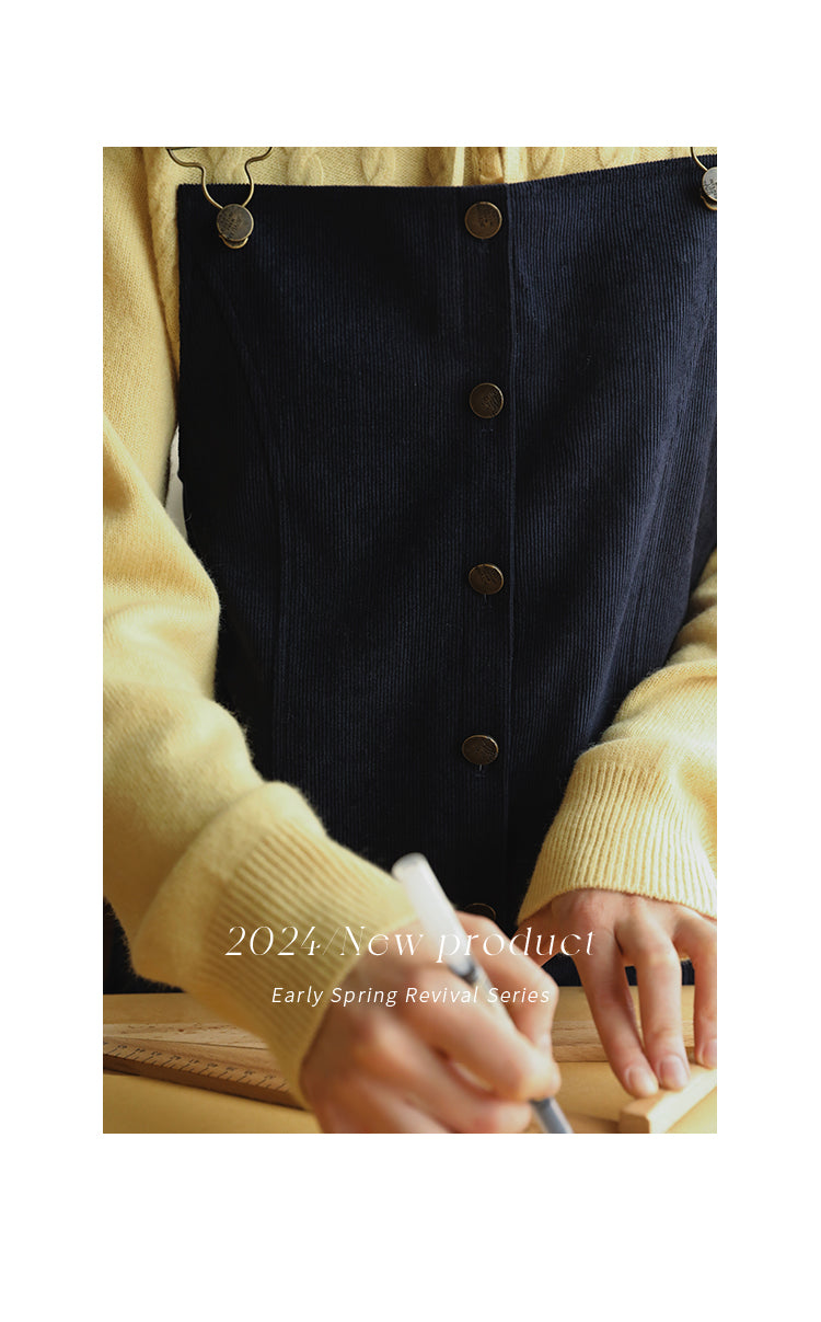 Button-Front Corduroy Suspender Dress