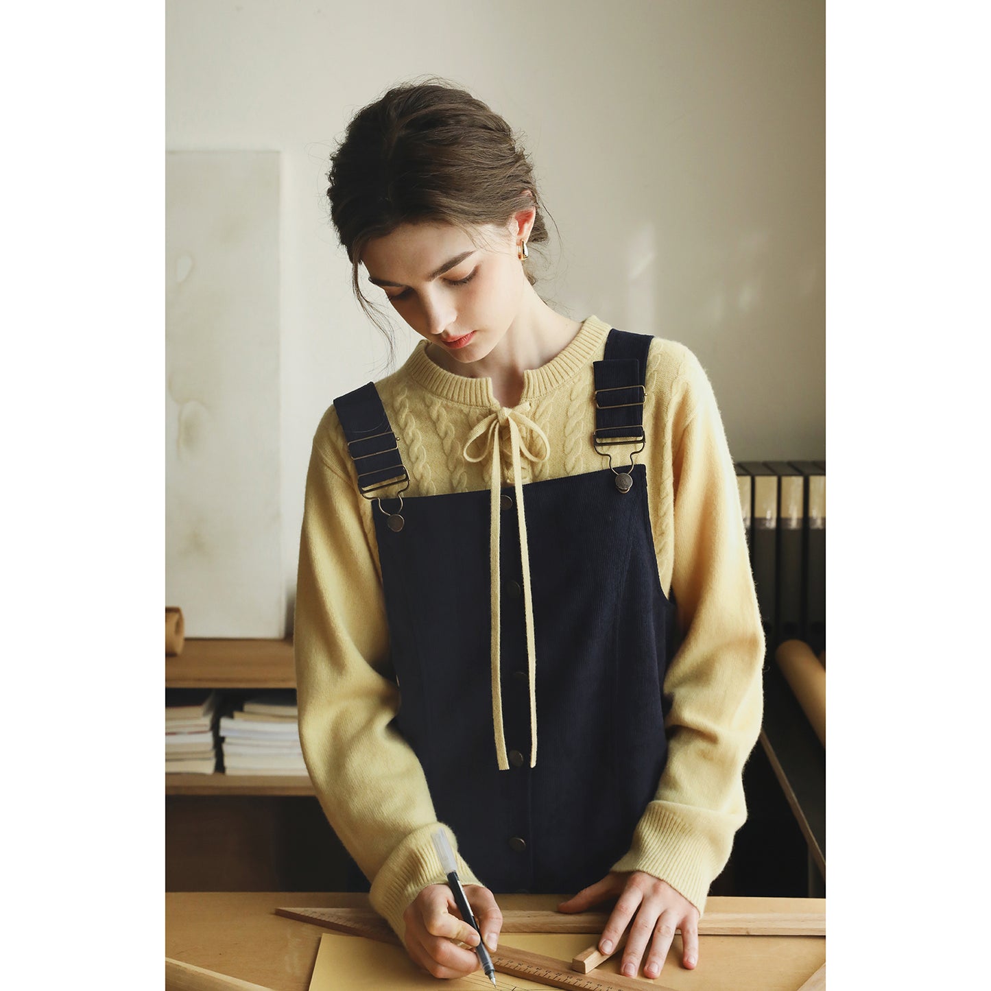 Button-Front Corduroy Suspender Dress