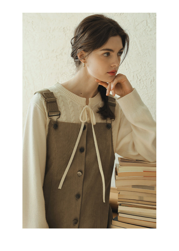 Button-Front Corduroy Suspender Dress
