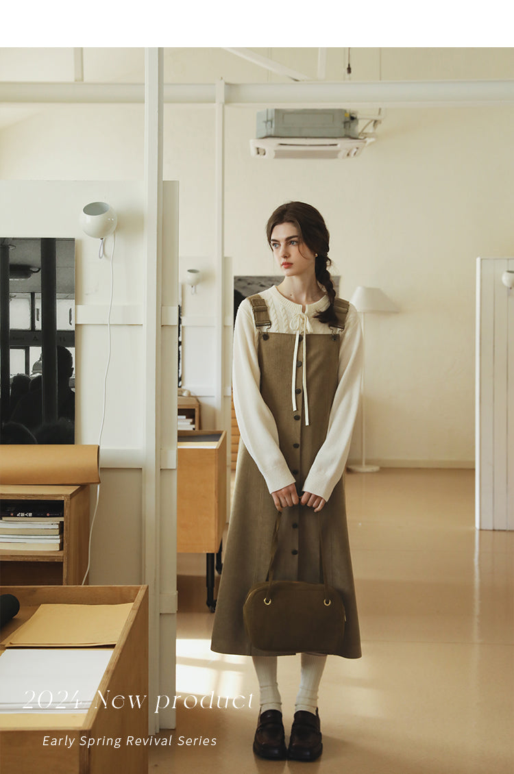 Button-Front Corduroy Suspender Dress