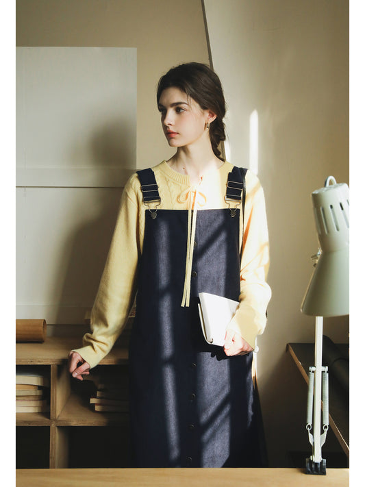 Button-Front Corduroy Suspender Dress