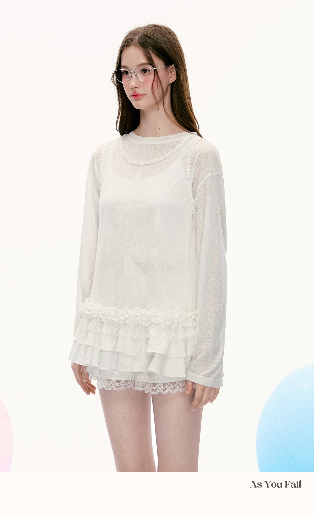 Cake Print T-Shirt & Ruffled Hem Sheer Sleeveless Top