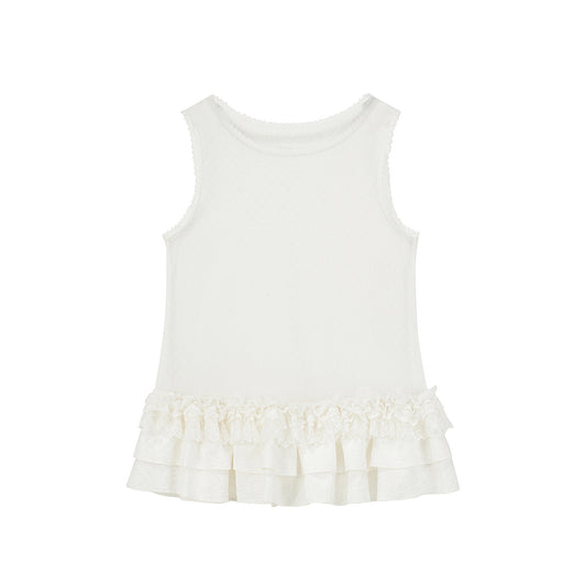 Cake Print T-Shirt & Ruffled Hem Sheer Sleeveless Top