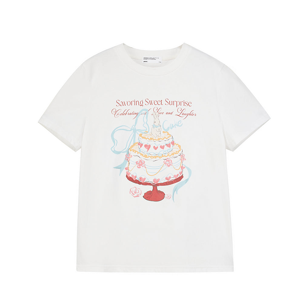 Cake Print T-Shirt & Ruffled Hem Sheer Sleeveless Top