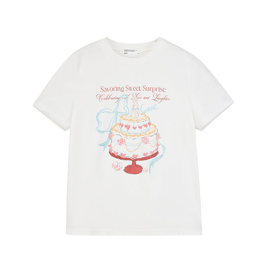 Cake Print T-Shirt & Ruffled Hem Sheer Sleeveless Top