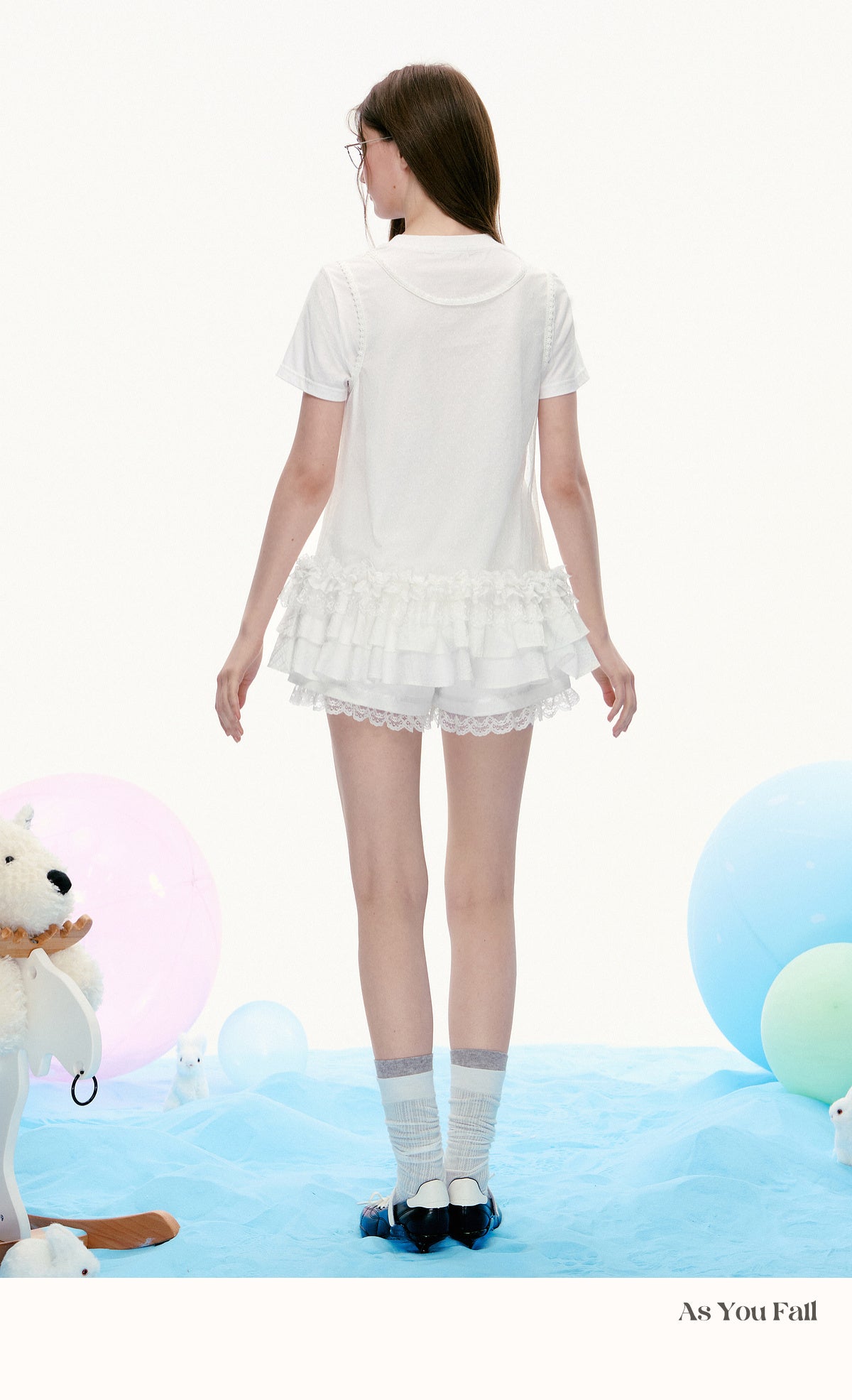 Cake Print T-Shirt & Ruffled Hem Sheer Sleeveless Top