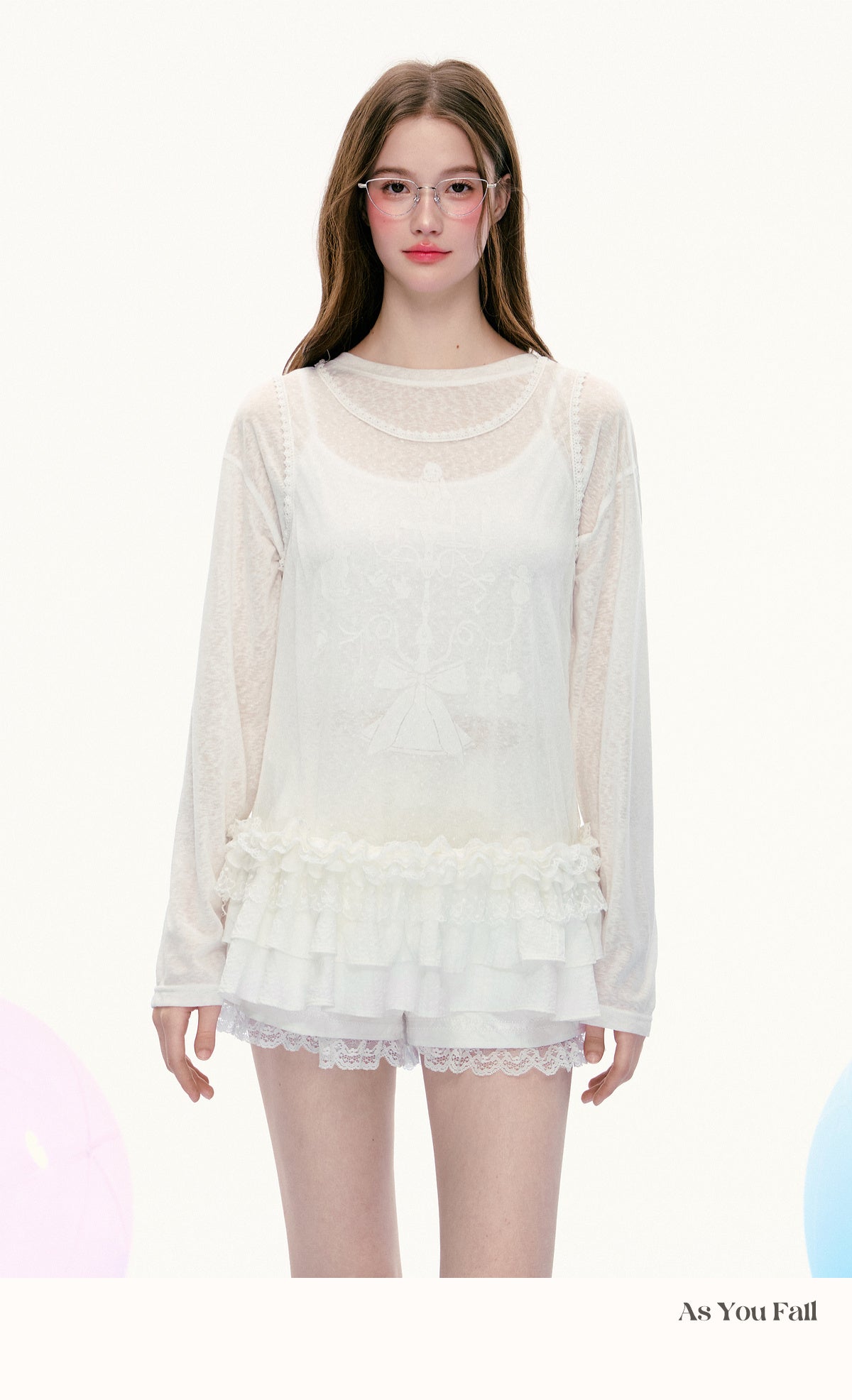 Cake Print T-Shirt & Ruffled Hem Sheer Sleeveless Top