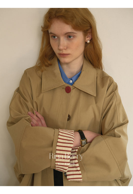 Oversized Minimal Coat With Striped Cuffs