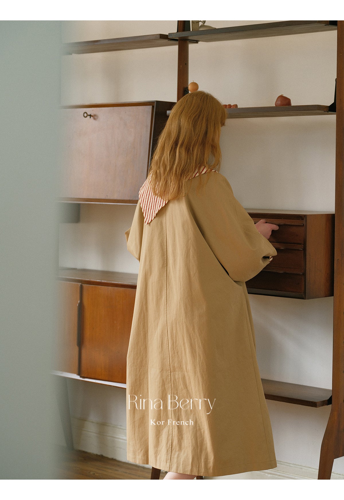 Oversized Minimal Coat With Striped Cuffs